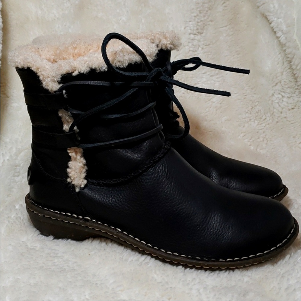 UGG Black and Cream Shearling-Lined Boots